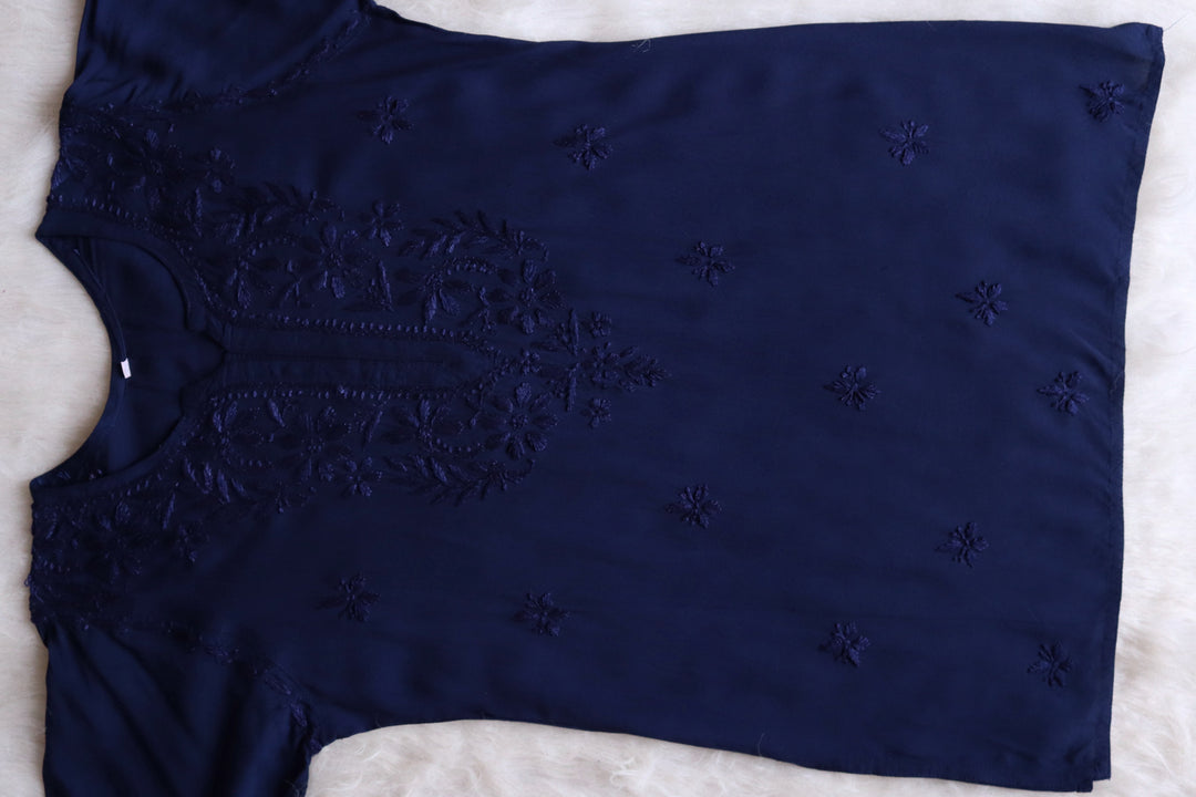 Kyara Navy Blue Short Rayon Kurta