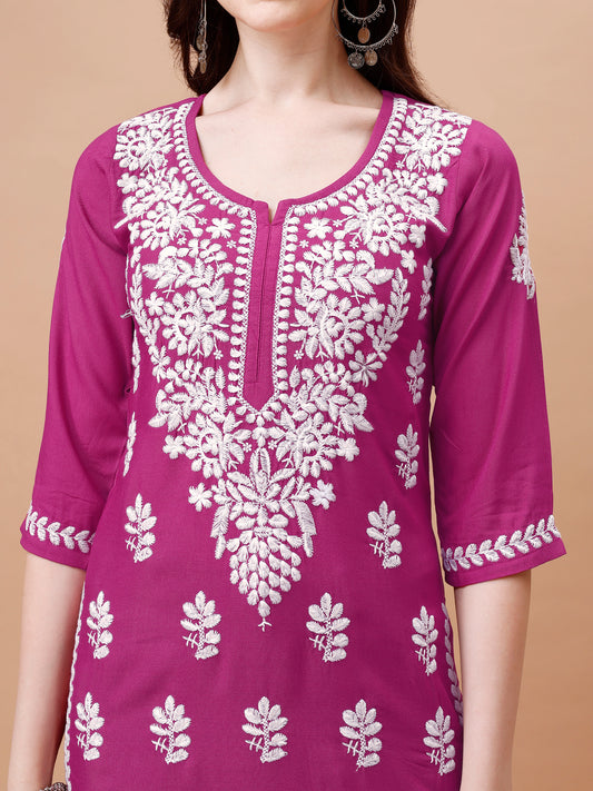 Suhana Magenta Pink Short Rayon Kurta