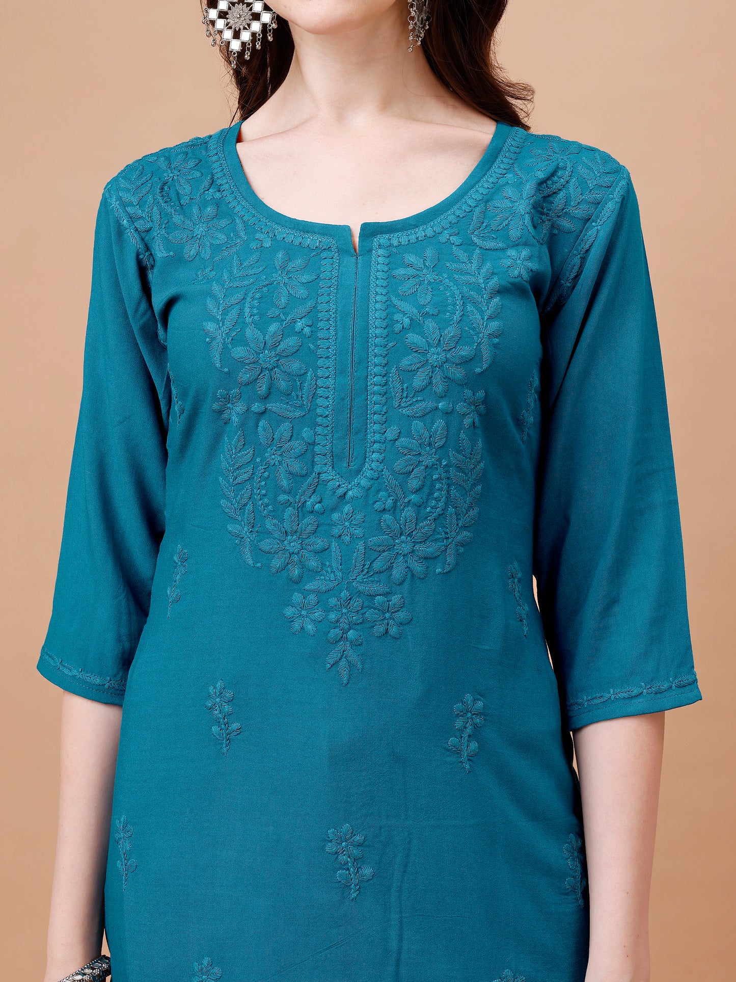 Kyara Peacock Blue Short Rayon Kurta