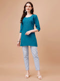 Kyara Peacock Blue Short Rayon Kurta