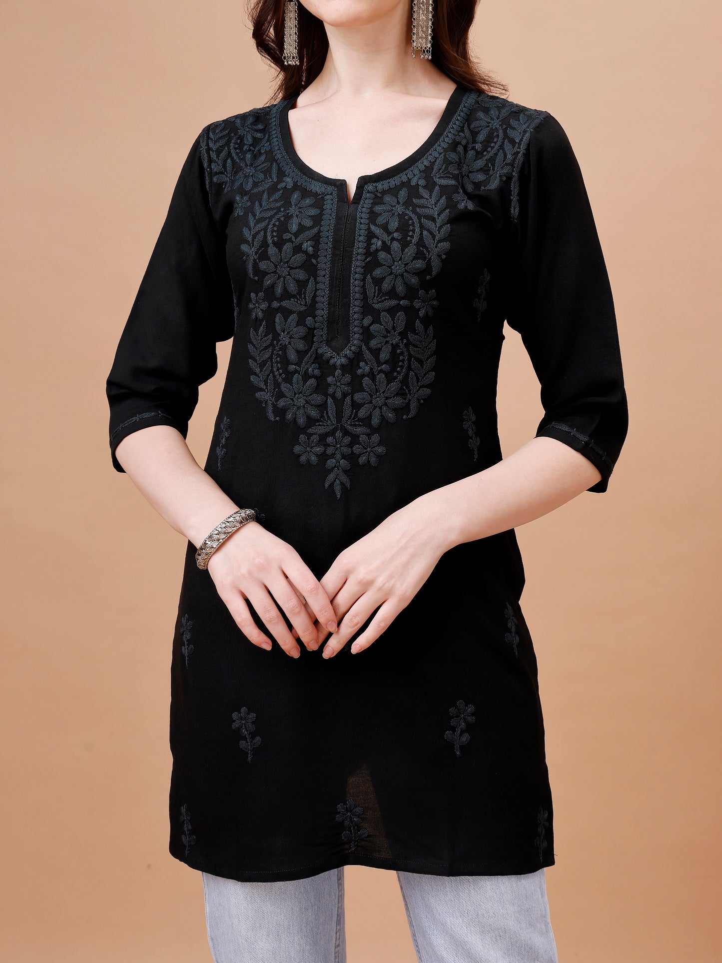 Kyara Black Short Rayon Kurta