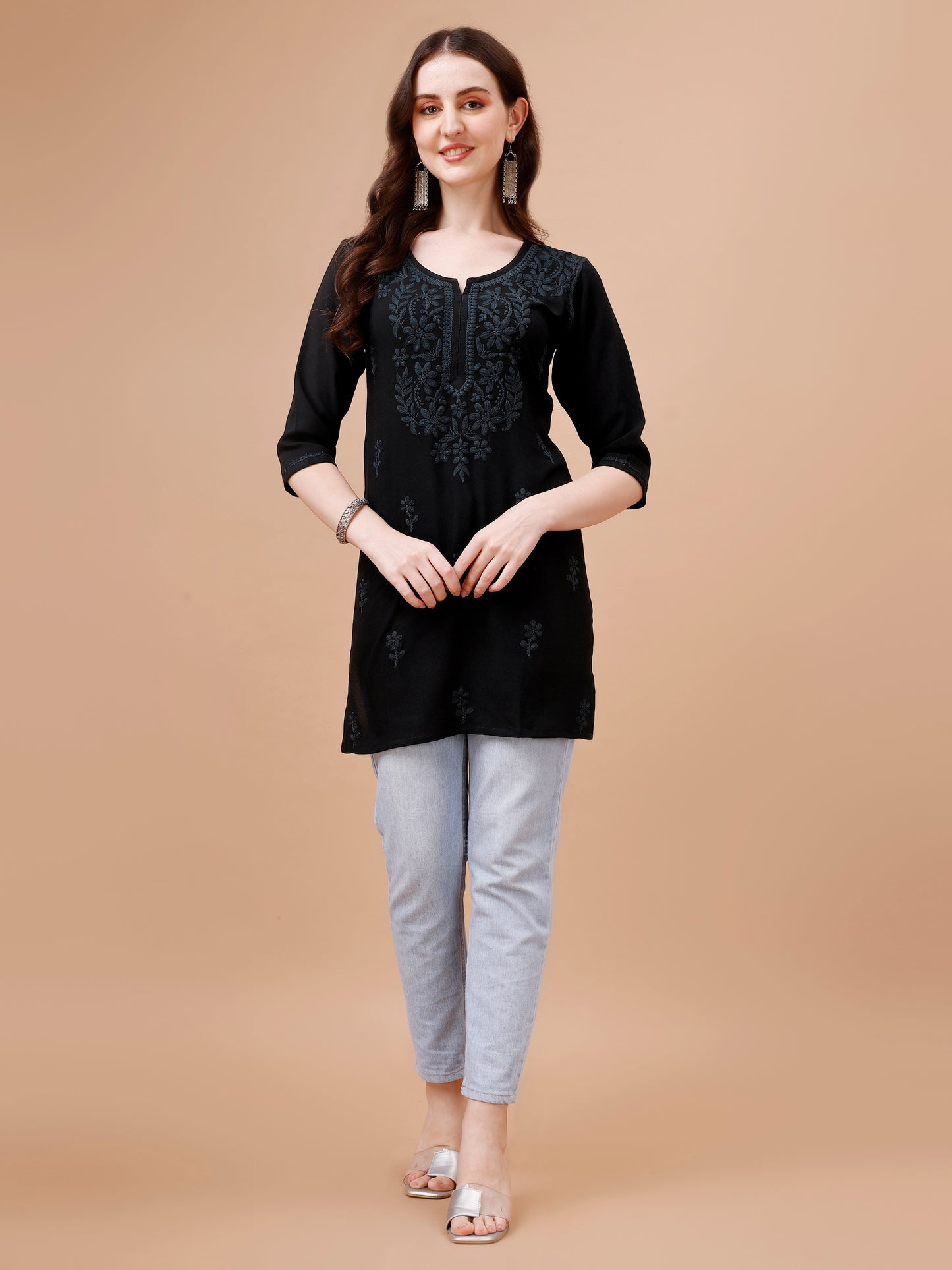 Kyara Black Short Rayon Kurta