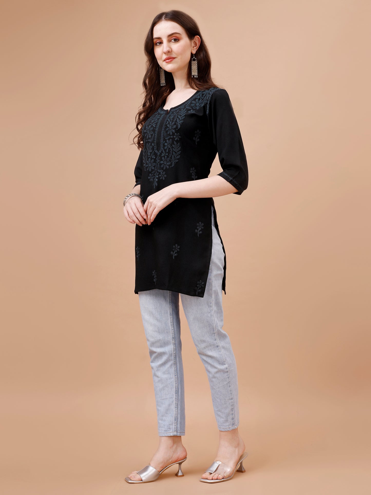 Kyara Black Short Rayon Kurta