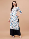 Kasha White & Blue Floral Long MulMul kurta