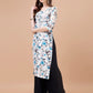 Kasha White & Blue Floral Long MulMul kurta