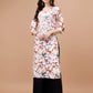 Kasha White & Orange Floral Long MulMul kurta