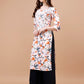 Kasha White & Orange Floral Long MulMul kurta