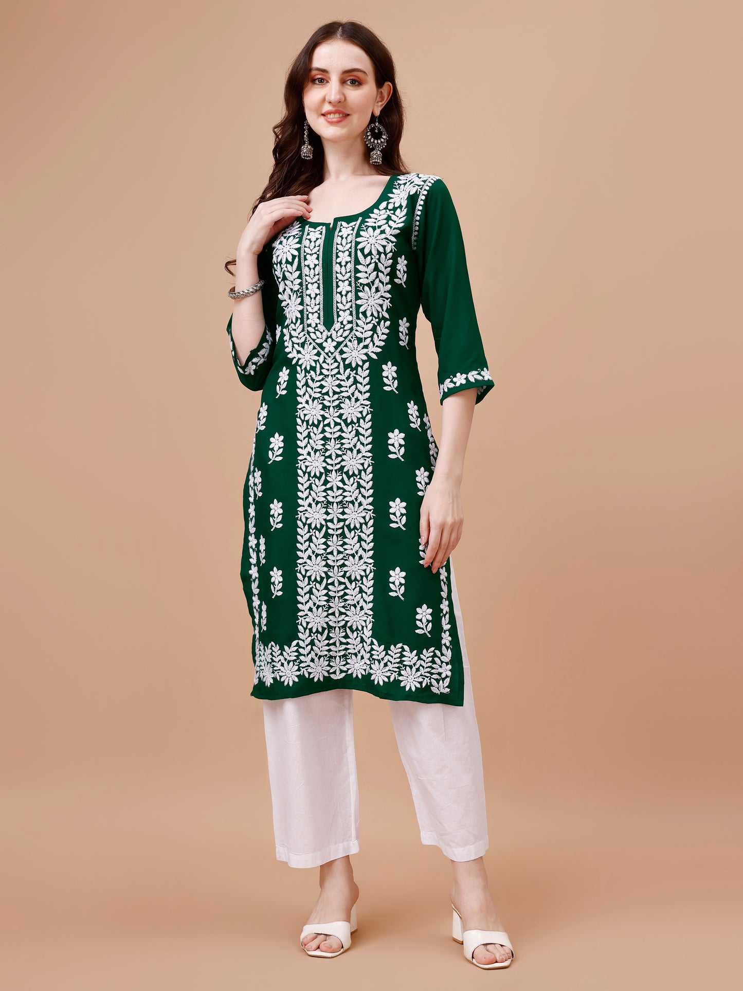 Zeenat Deep Green Long rayon Kurta