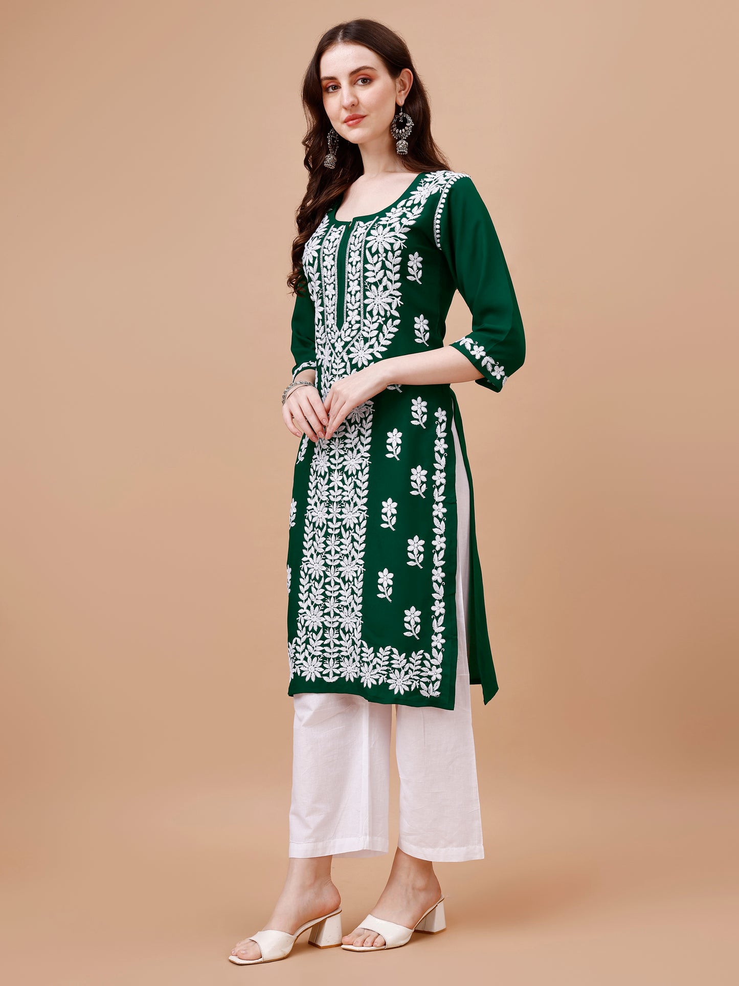 Zeenat Deep Green Long rayon Kurta