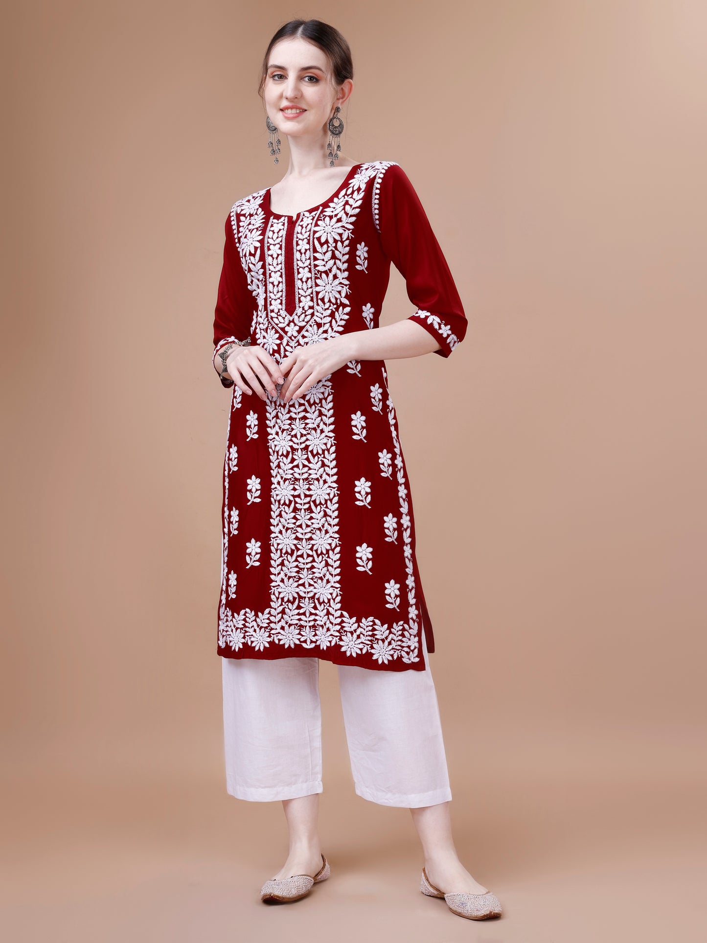 ZEENAT Maroon Long rayon Kurta