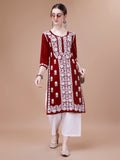 ZEENAT Maroon Long rayon Kurta