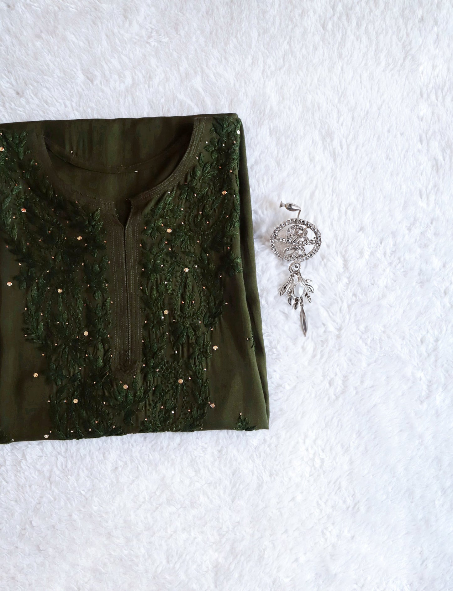 Mirha Moss Green Rayon Sequin embllished Long Kurta