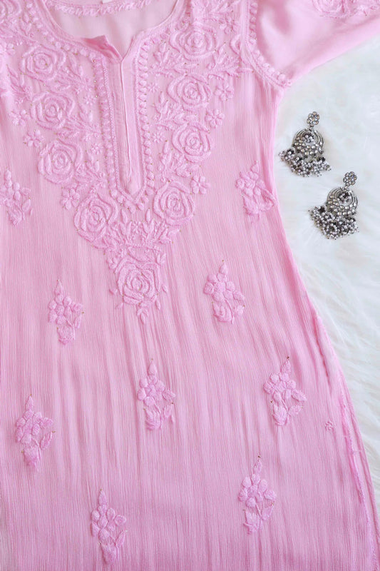 Roop Pastel Pink Pure Chiffon Kurta