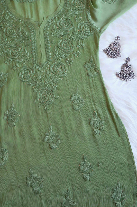 Roop Olive Green Pure Chiffon Kurta