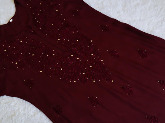 Mirha Maroon Rayon Sequin embllished long Kurta