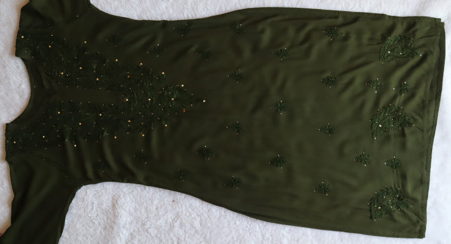 Mirha Moss Green Rayon Sequin embllished Long Kurta