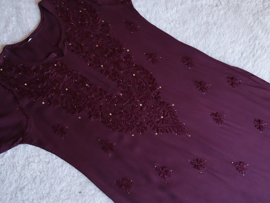 Mirha Plum Rayon sequin embllished Long Kurta