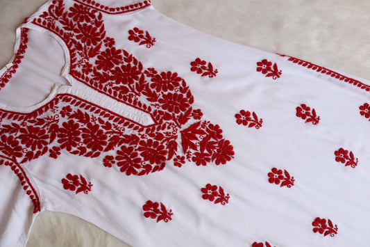 ANTARA White & Red Long Rayon kurta