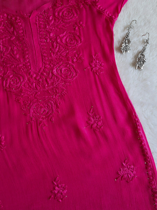 ROOP Rani Pink Pure Chiffon Kurta