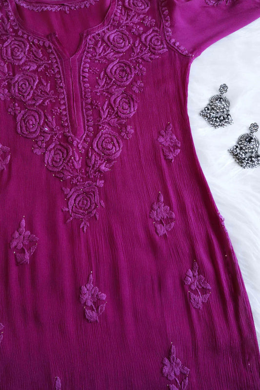 Roop Deep Purple Pure Chiffon Kurta