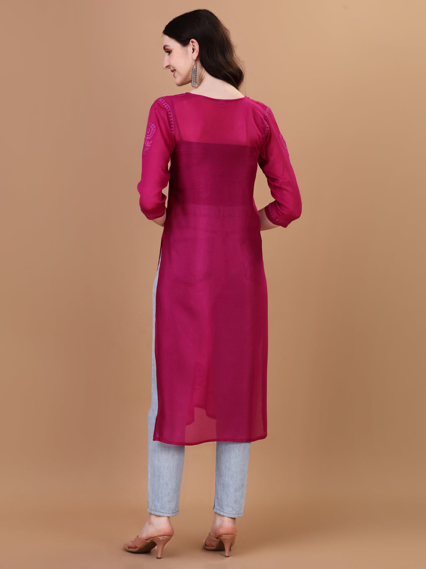 ROOP Rani Pink Pure Chiffon Kurta