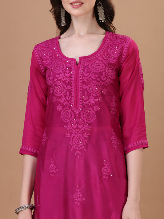 ROOP Rani Pink Pure Chiffon Kurta