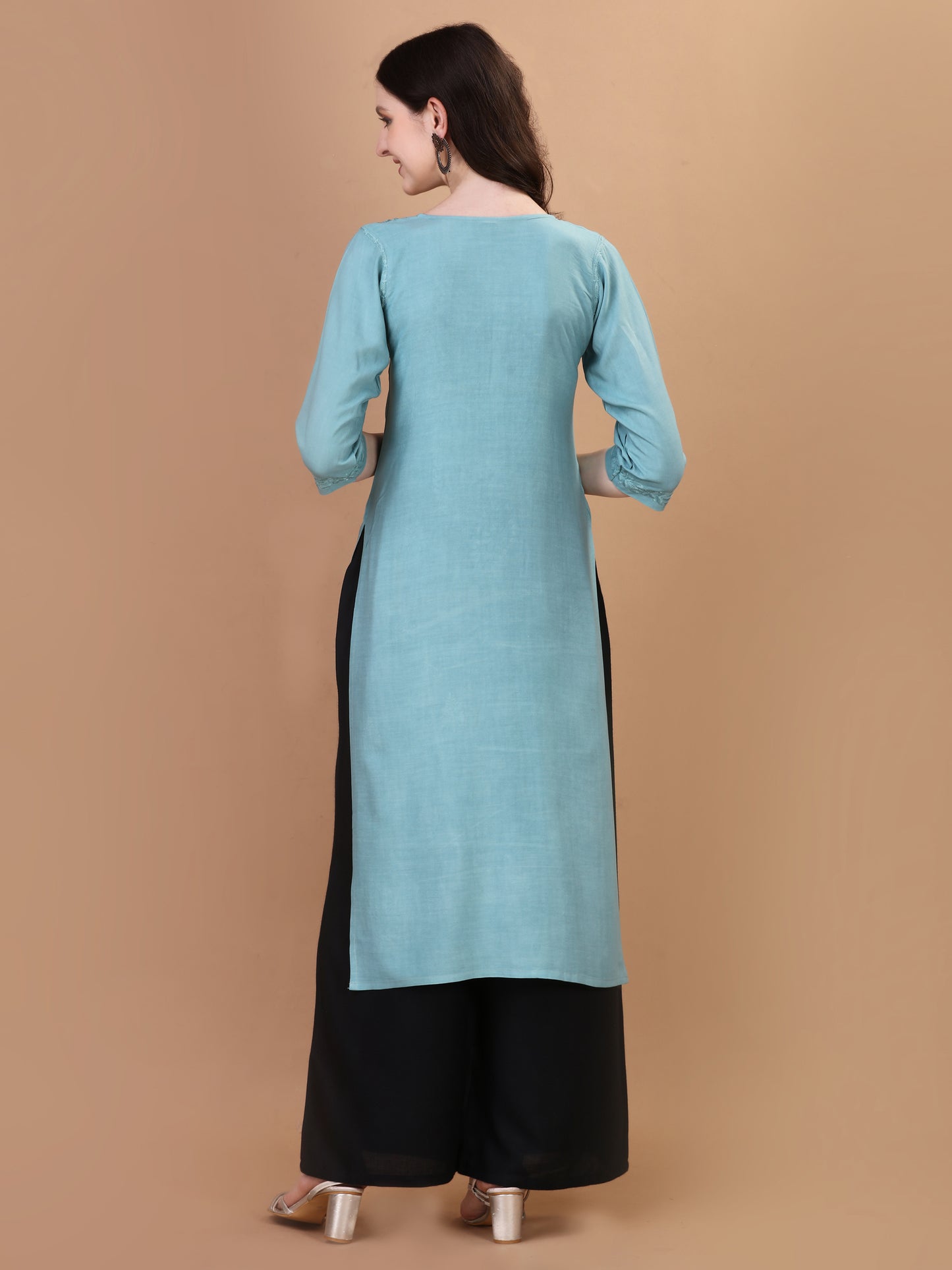 Mirha Slat Greenish Grey Rayon Sequin Embllished Long Kurta