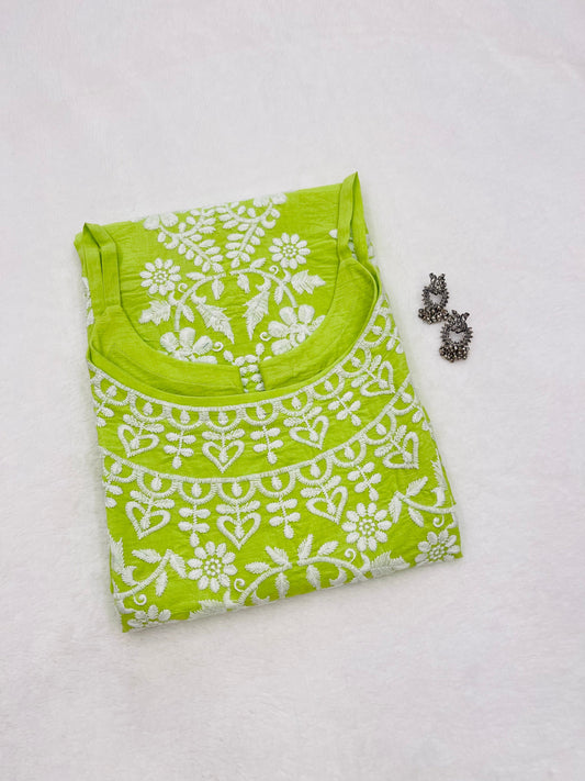 NAZAKAT Lime Green Cotton Kurta