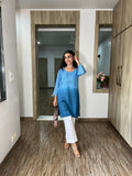 SEHER Sky Blue Ombre Short Rayon Kurta