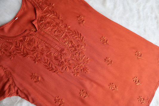 Kyara Rust Orange Short Rayon Kurta