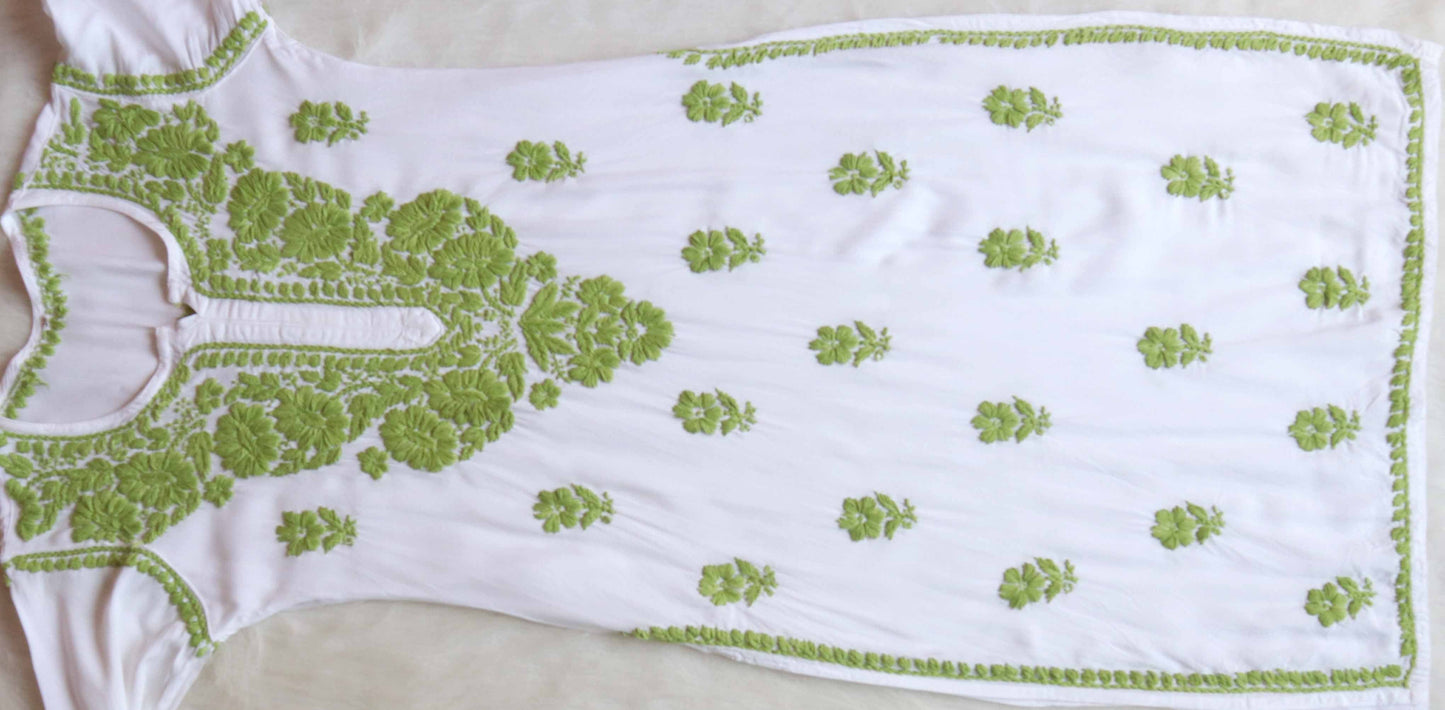 ANTARA White & Lime Green Long Rayon kurta