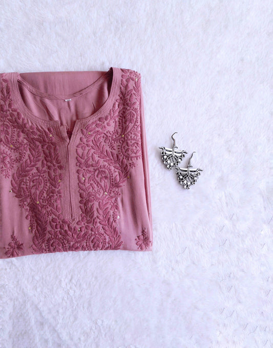 Mirha Mauve Pink Rayon sequin embllished Long Kurta