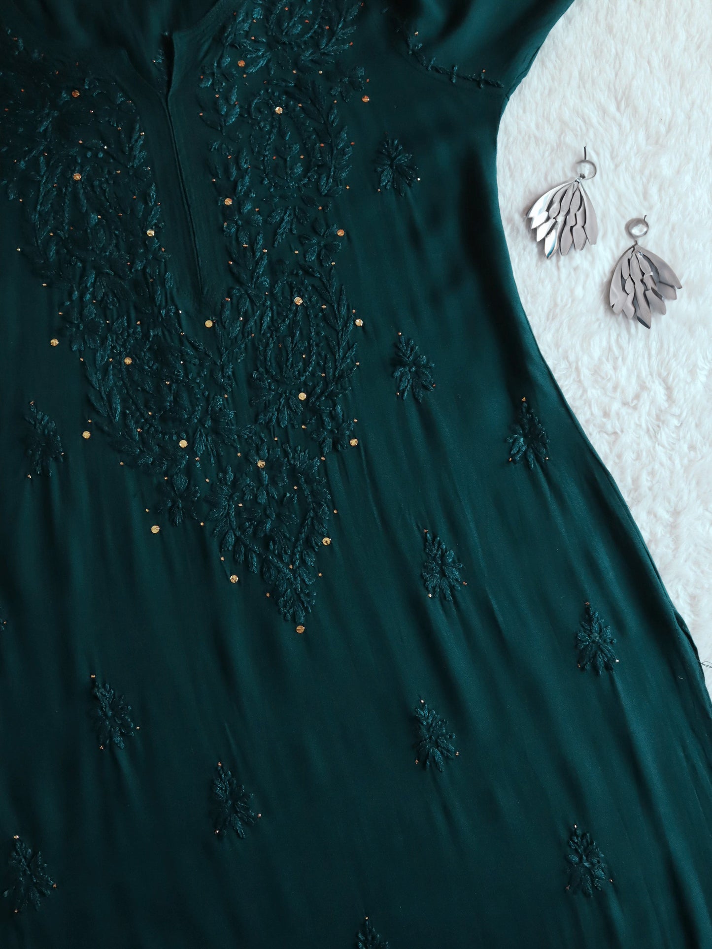 Mirha Teal Blue Rayon sequin embllished Long Kurta