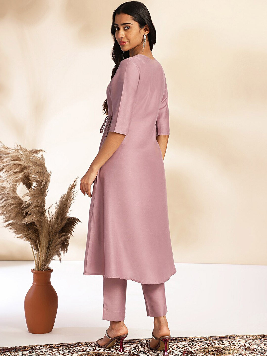 Lavender Chinnon Solid Wrap Kurta Set