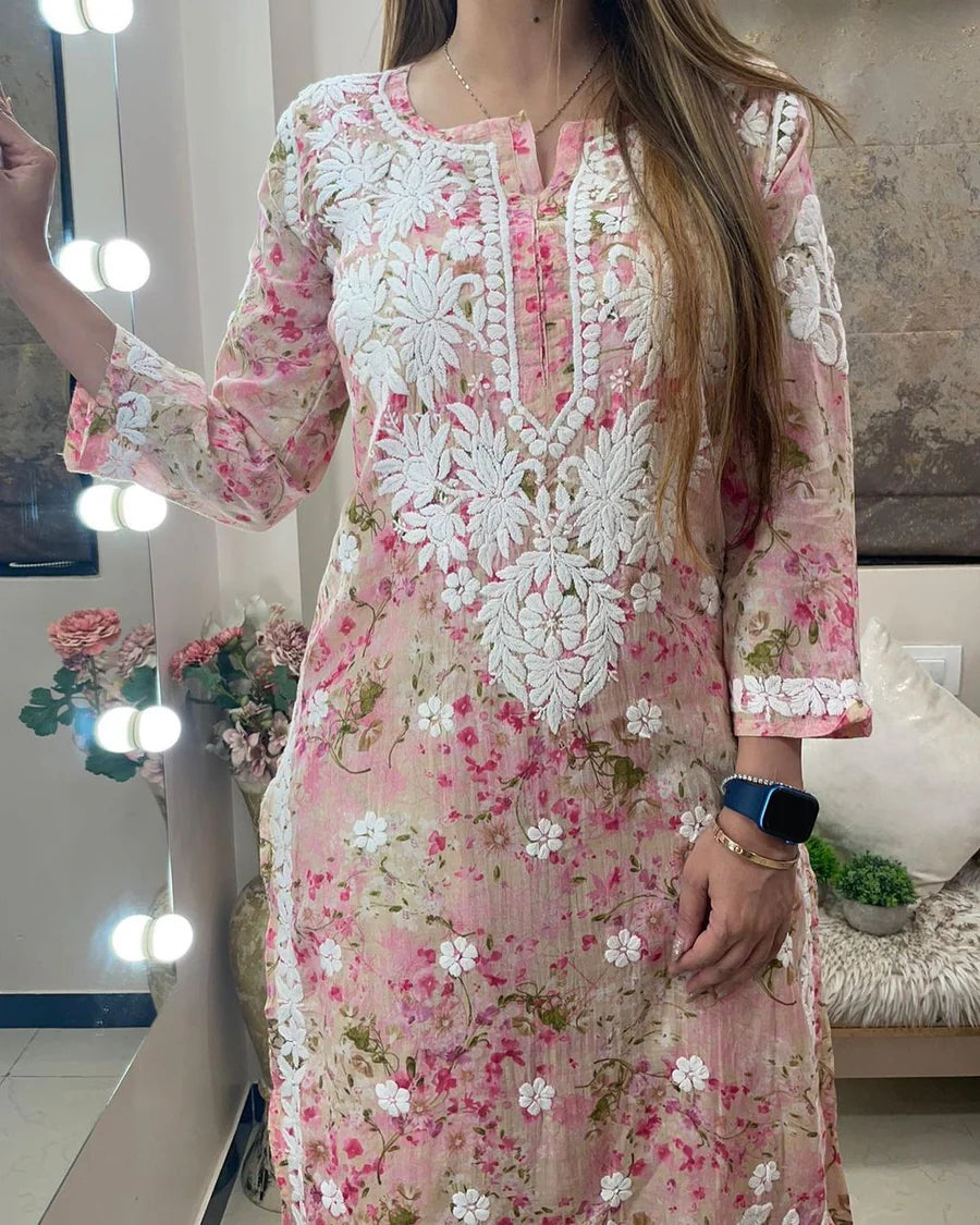 Printed Rayon Chikankari Kurta Palazzo Set