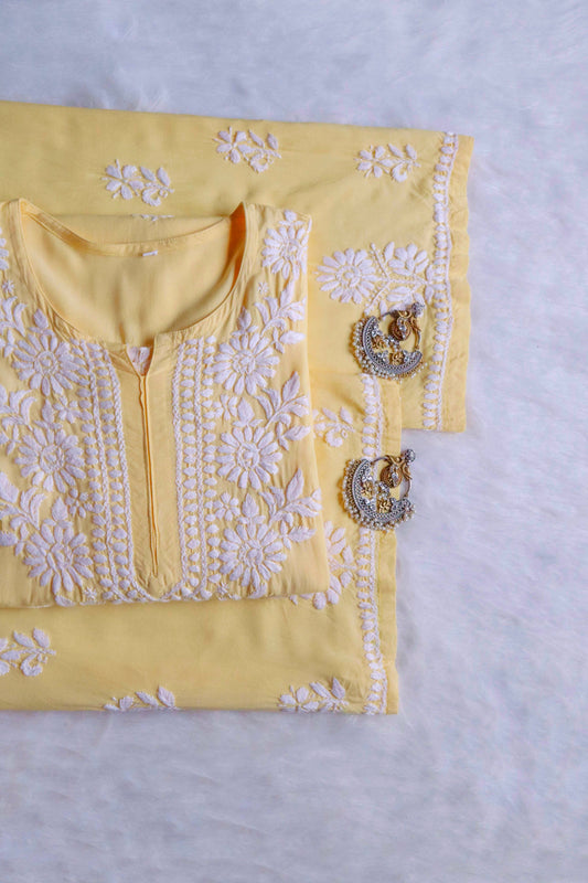 Gulab Pastel Yellow Rayon Kurta Pant set