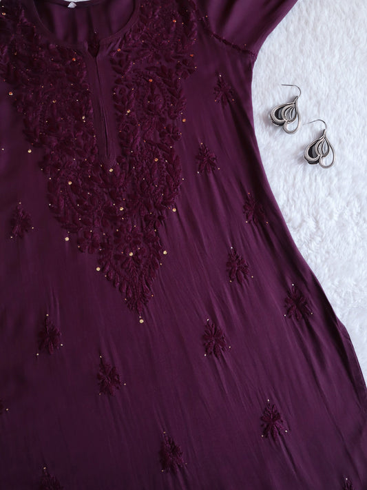 Mirha Plum Rayon sequin embllished Long Kurta