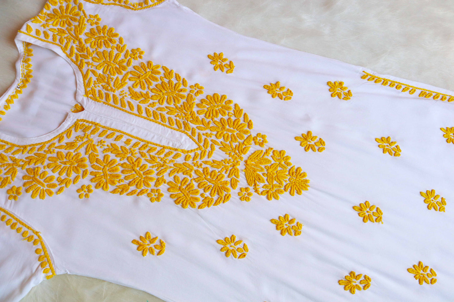 ANTARA White & Yellow Long Rayon kurta