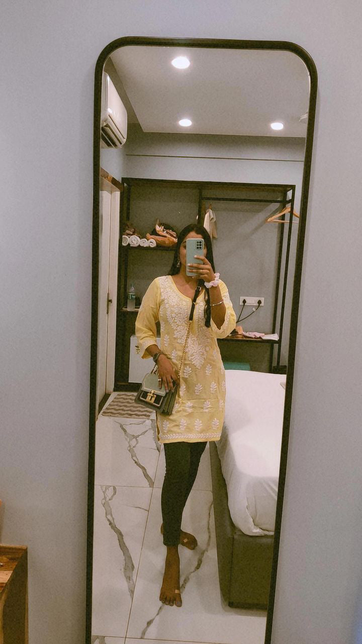 Sama Pastel Yellow Short Rayon Kurta