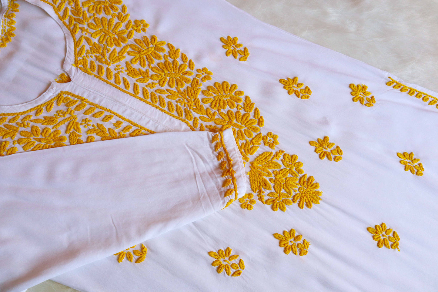 ANTARA White & Yellow Long Rayon kurta