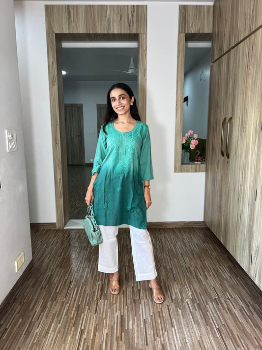 SEHER Sage Green Ombre Short Rayon Kurta