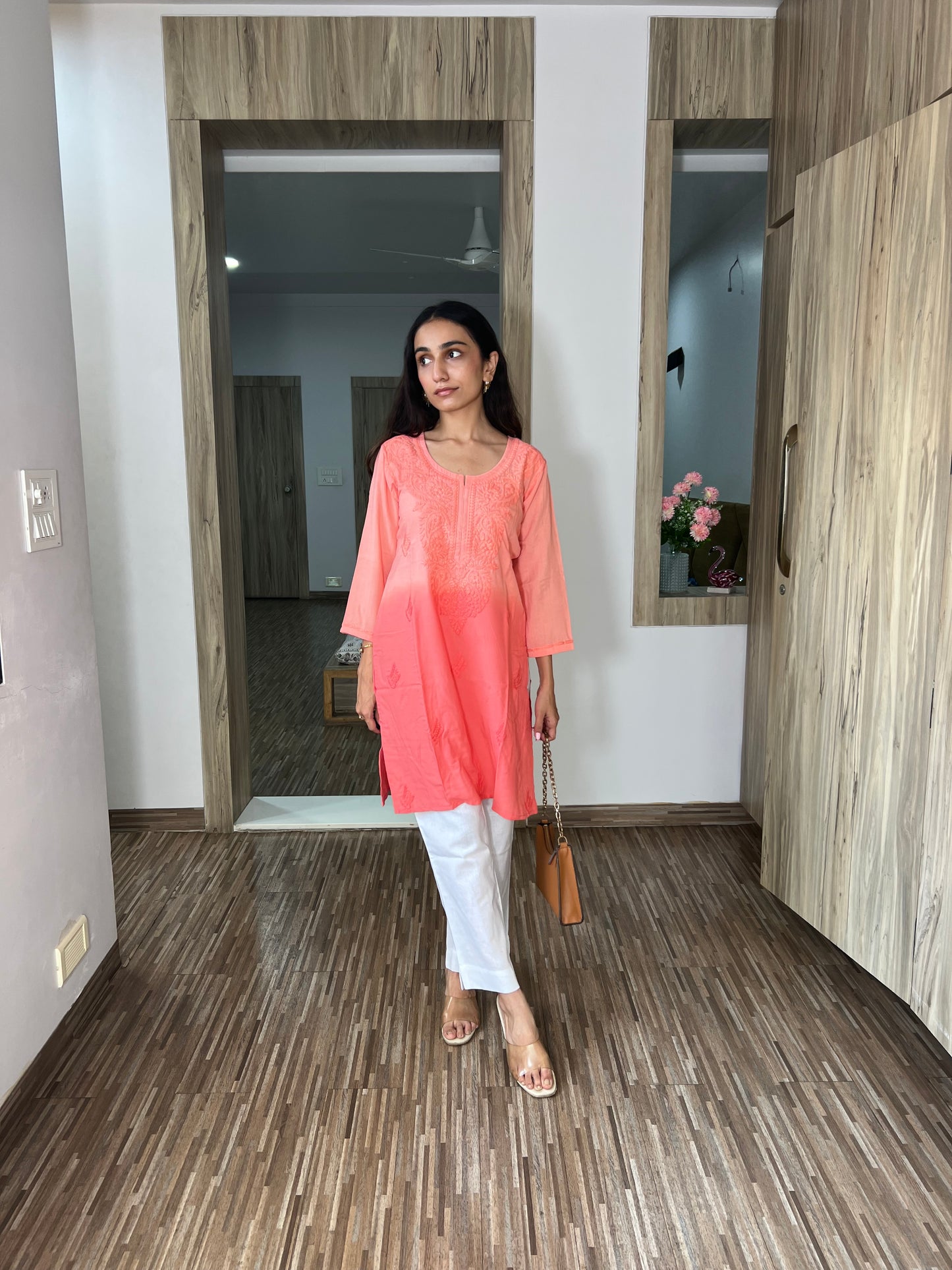 SEHER Peach Ombre Short Rayon Kurta