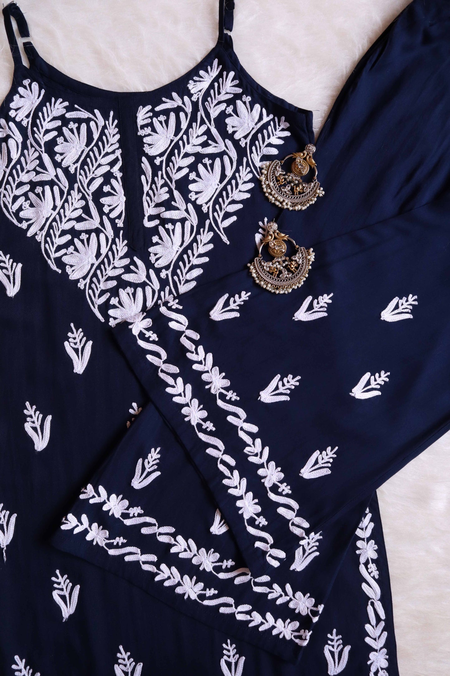 SUHANI Navy Blue Sleeveless Rayon Kurta Pant set