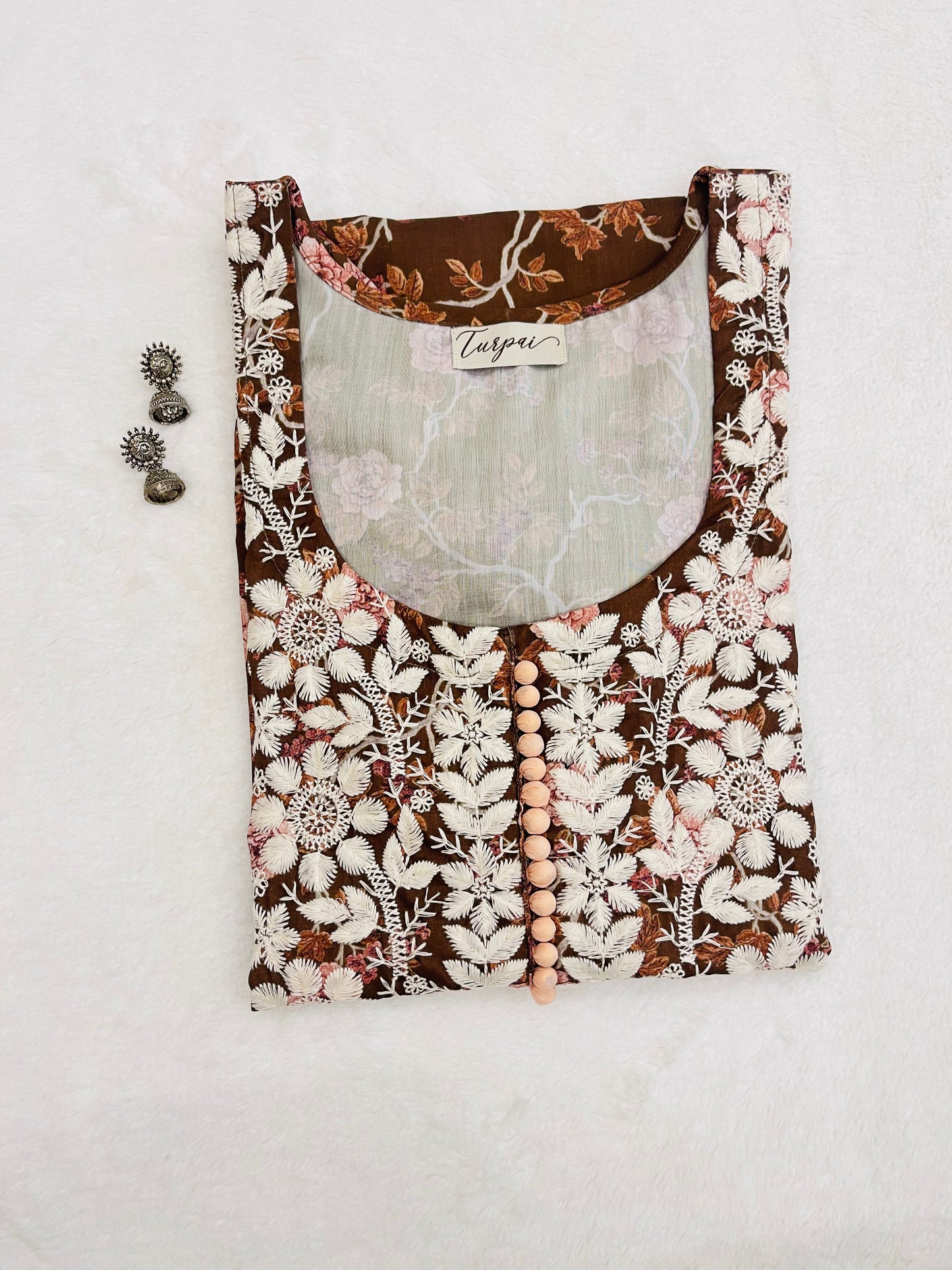 kaveri Brown chikankari straight kurti