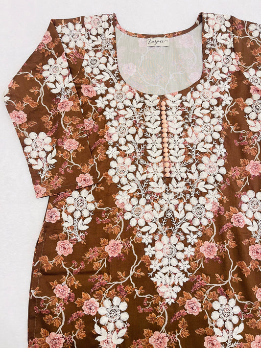 kaveri Brown chikankari straight kurti