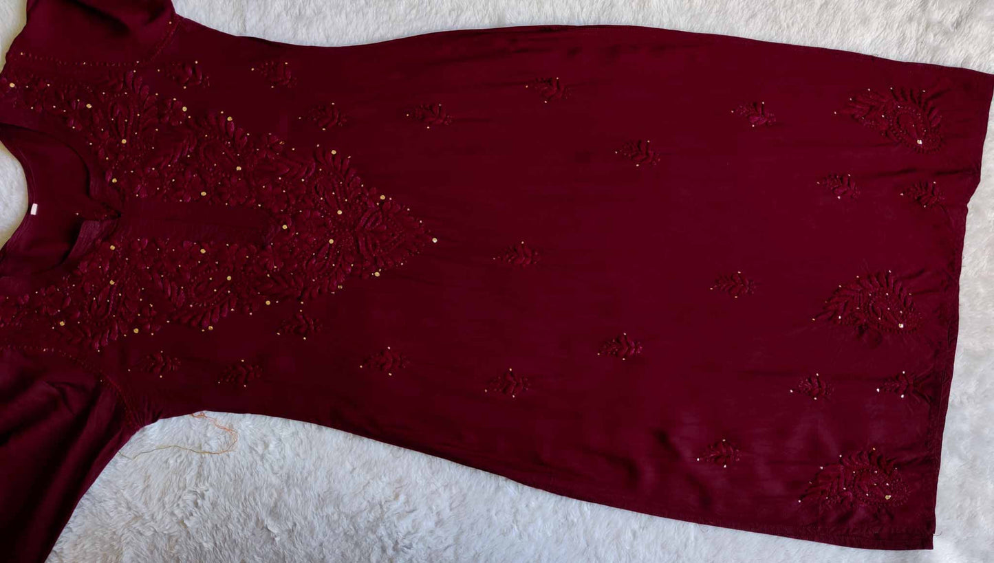 Mirha Maroon Rayon Sequin embllished long Kurta