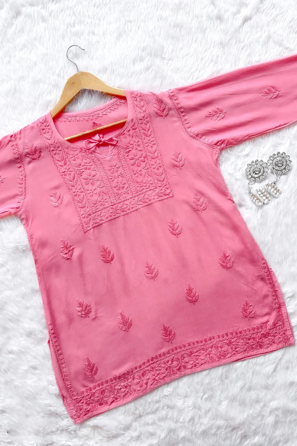 Safina Peachy Pink Chikankari Rayon Short Kurti