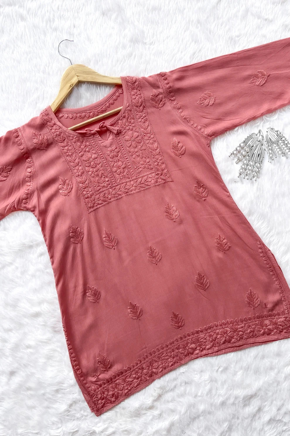 Safina Rust Chikankari Rayon Short Kurti