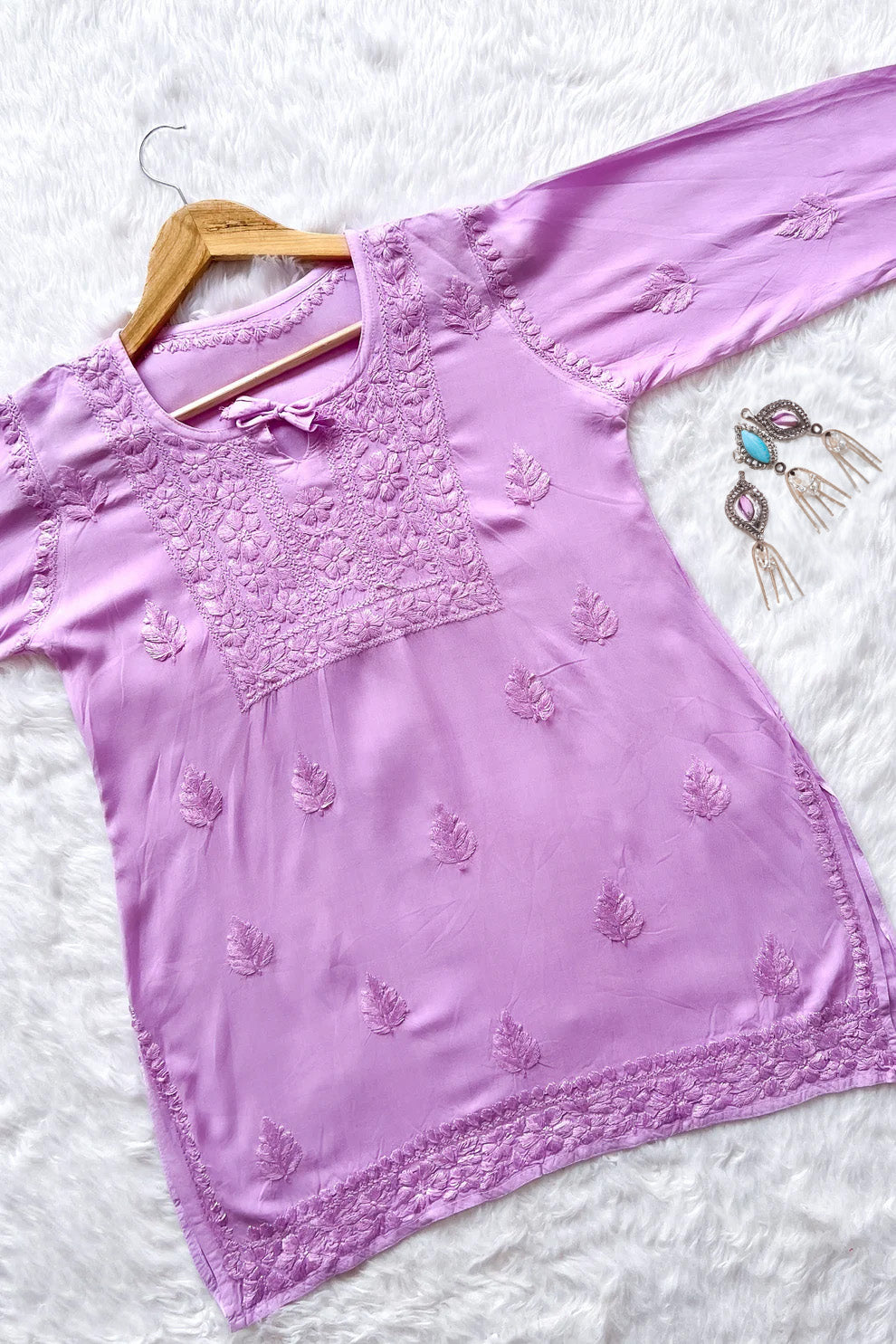 Safina Lilac Chikankari Rayon Short Kurti