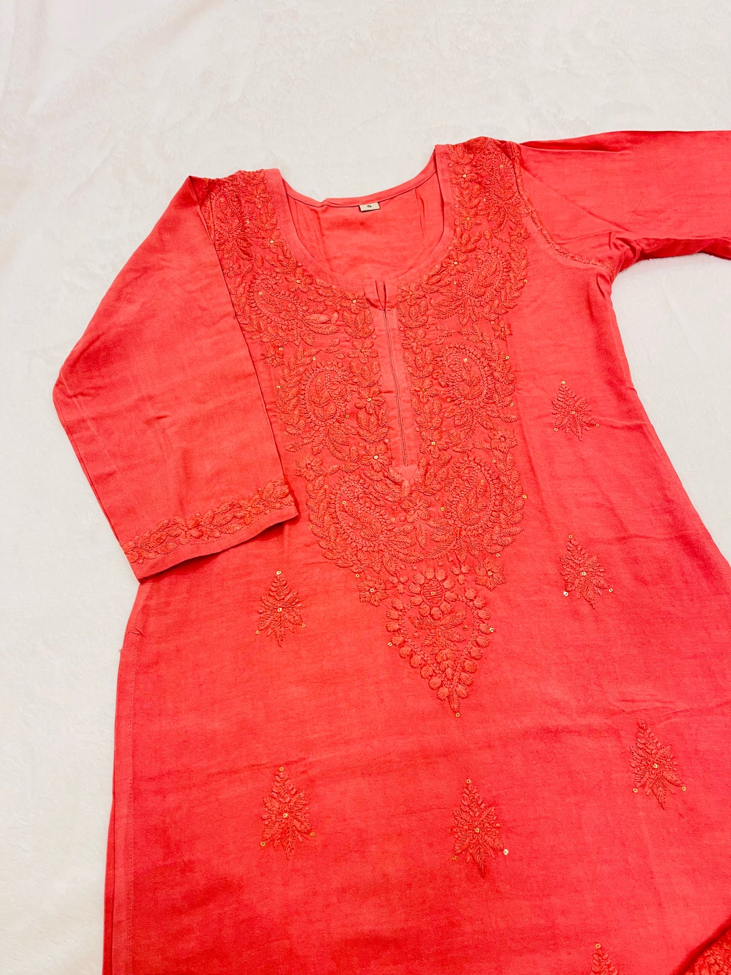 Mirha Coral Pink Rayon Sequin Embllished Long Kurta